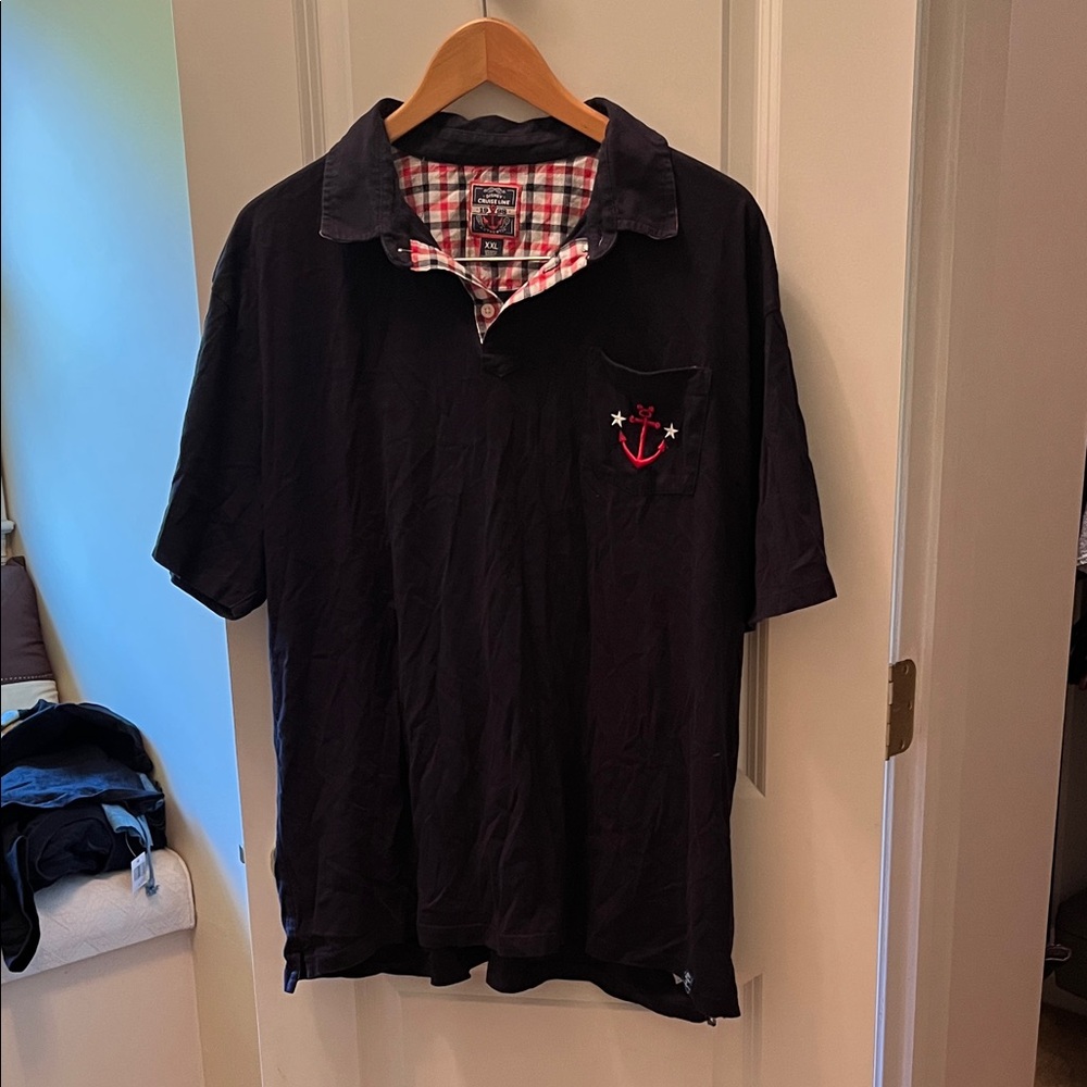 Disney Cruise Line VintageNavy Blue Polo Shirt with Anchor Embroidery